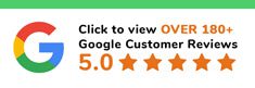 A colorful digital badge displaying the text "Click to view OVER 100+ Google Customer Reviews" in vibrant letters, set against a Google-themed background.